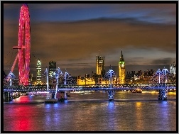 Tamiza, London Eye, Big Ben, Pałac Westminster, Most